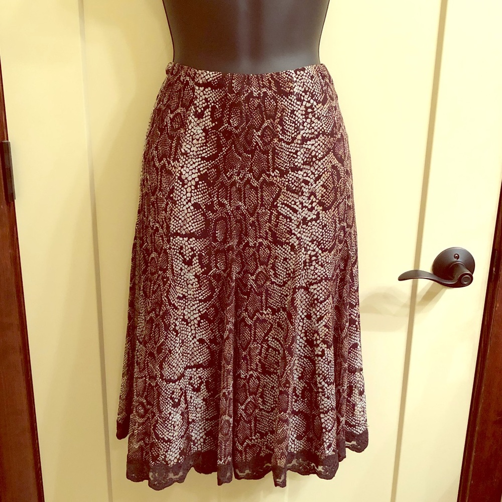 Silk Leopard Print Skirt with Lace Trim NWOT